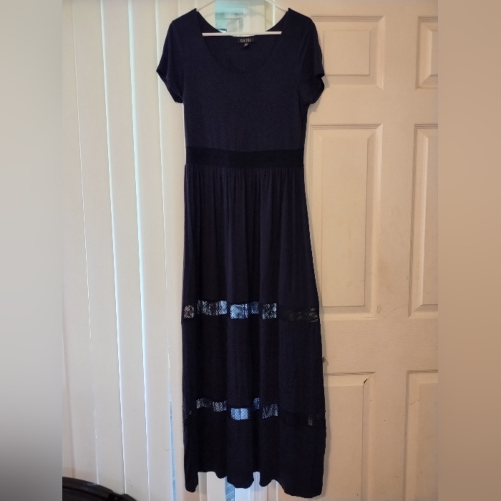 Spense Maxi Dress Size Large.Navy Color with Mesh Openings Near The Bottom